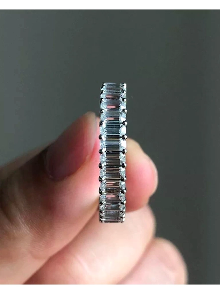 18k gold 4CT VS1 GIA Certified Emerald cut Lab Grown Diamond Eternity Band Ring-WHITE GOLD-7-18K WHITE GOLD-4