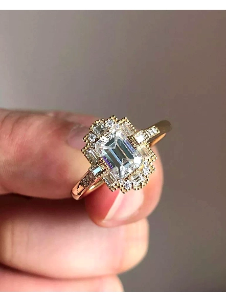 1 ct Emerald cut GIA Certified Lab Grown Diamond Solitaire Halo Engagement Ring-YELLOW GOLD-7-18K YELLOW GOLD-3