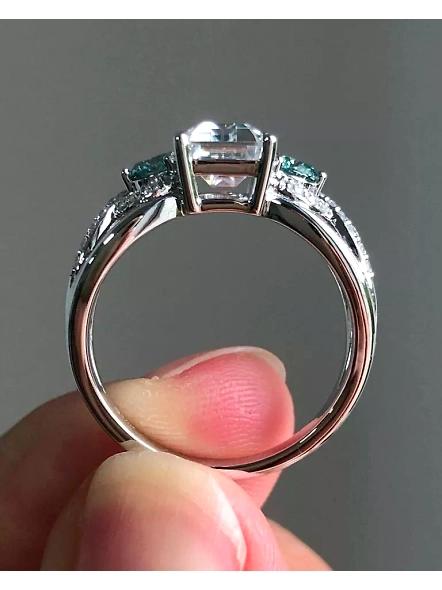 1.00ct Emerald Cut GIA Certified Lab Grown Diamond 18K Valencia Engagement Ring-WHITE GOLD-7-18K WHITE GOLD-2