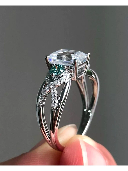 1.00ct Emerald Cut GIA Certified Lab Grown Diamond 18K Valencia Engagement Ring-WHITE GOLD-7-18K WHITE GOLD-3
