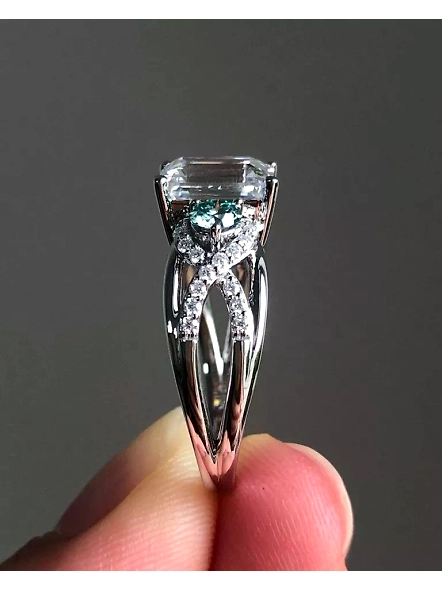 1.00ct Emerald Cut GIA Certified Lab Grown Diamond 18K Valencia Engagement Ring-WHITE GOLD-7-18K WHITE GOLD-4
