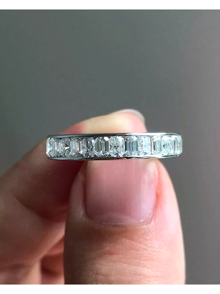 1ct Emerald & 1ct cushion Channel Set Lab Grown Diamond Eternity Engagement Ring
