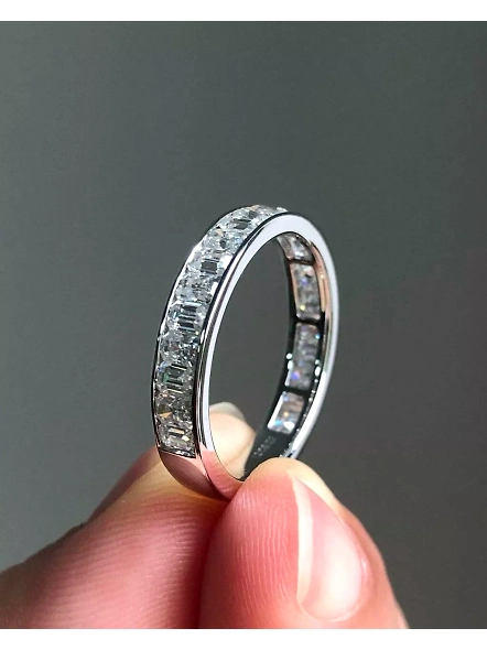1ct Emerald &amp; 1ct cushion Channel Set Lab Grown Diamond Eternity Engagement Ring-WHITE GOLD-7-18K WHITE GOLD