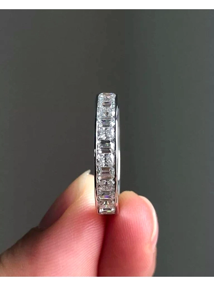1ct Emerald &amp; 1ct cushion Channel Set Lab Grown Diamond Eternity Engagement Ring-WHITE GOLD-7-18K WHITE GOLD-2