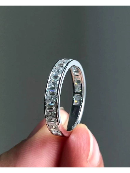 1ct Emerald &amp; 1ct cushion Channel Set Lab Grown Diamond Eternity Engagement Ring-WHITE GOLD-7-18K WHITE GOLD-3
