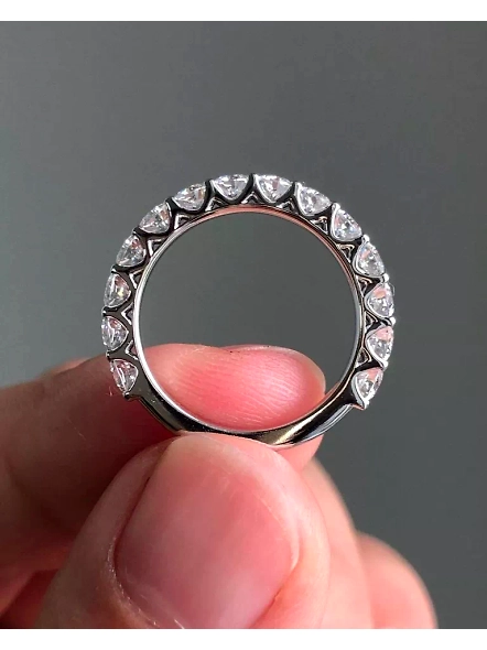 1.04ct Round VS1 GIA Certified Lab Grown Diamond Half Eternity Engagement Ring-WHITE GOLD-7-18K WHITE GOLD-3