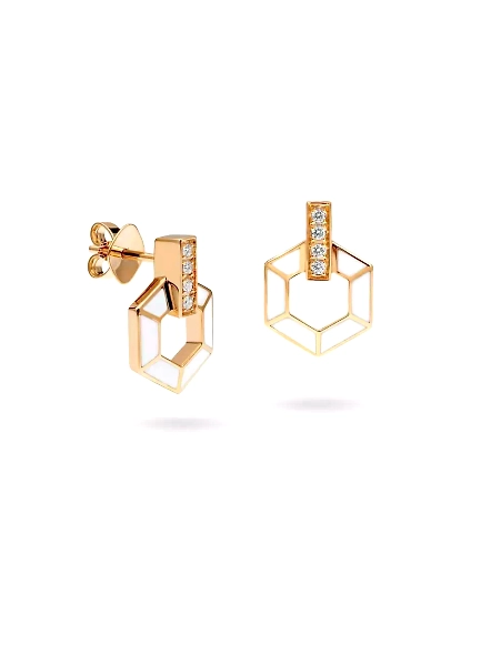 0.1CT VS1 IGI CERTIFIED HONEYCOMB EARRINGS WITH ENAMEL AND LAB GROWN DIAMONDS-Rose Gold-18kt Rose Gold-2