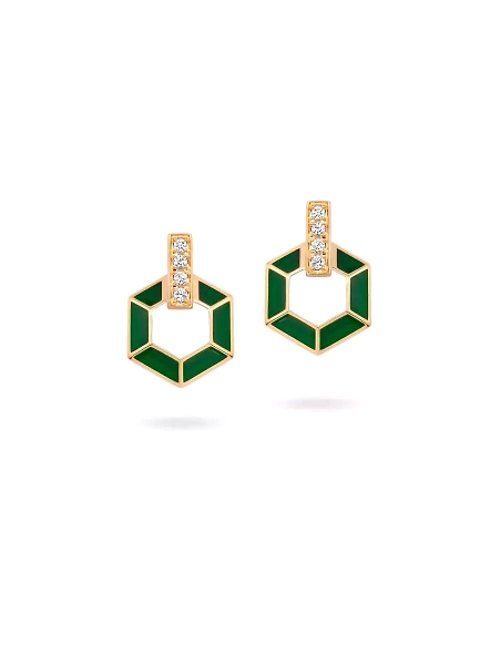 0.1CT VS1 IGI CERTIFIED HONEYCOMB EARRINGS WITH ENAMEL AND LAB GROWN DIAMONDS-Rose Gold-18kt Rose Gold-3