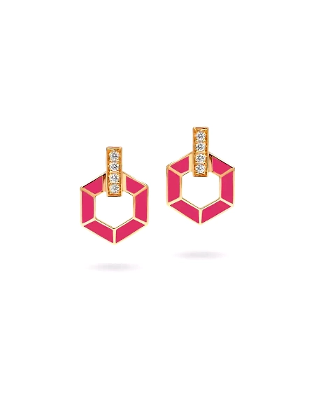 0.1CT VS1 IGI CERTIFIED HONEYCOMB EARRINGS WITH ENAMEL AND LAB GROWN DIAMONDS-Rose Gold-18kt Rose Gold-4