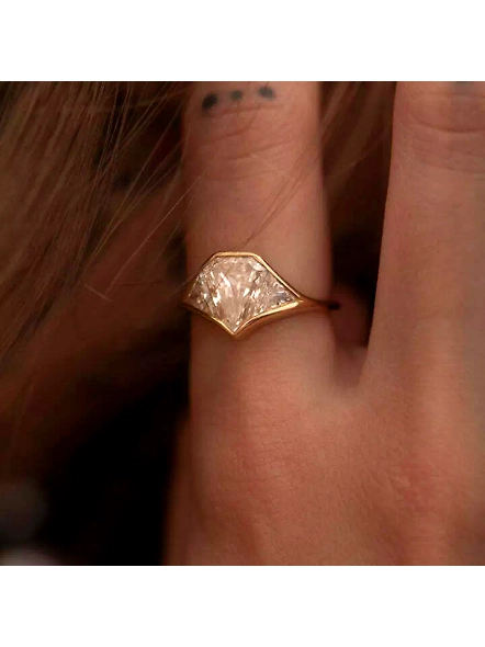 Three Stone Signet Engagement Ring with a 2ct Lab Grown Diamond Cut Shield-YELLOW GOLD-7-18K YELLOW GOLD-2