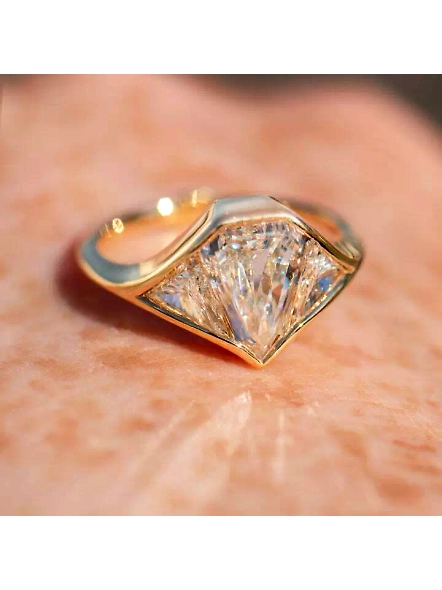 Three Stone Signet Engagement Ring with a 2ct Lab Grown Diamond Cut Shield-YELLOW GOLD-7-18K YELLOW GOLD-3