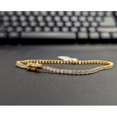 the elite 4.10ctw lab-grown diamond tennis bracelet in 14kt yellow gold