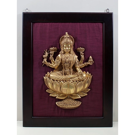 29&quot; Dhanalakshmi Seated on a Lotus Wall Hanging with Frame In Brass | Handmade | Made In India-12229902