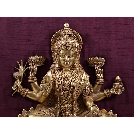 29&quot; Dhanalakshmi Seated on a Lotus Wall Hanging with Frame In Brass | Handmade | Made In India-3