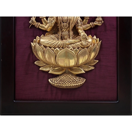 29&quot; Dhanalakshmi Seated on a Lotus Wall Hanging with Frame In Brass | Handmade | Made In India-4