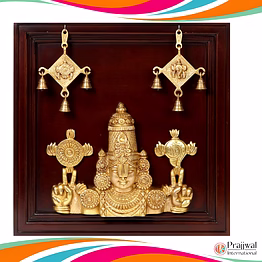 23" tirupati balaji (venkateshvara) bust in brass | wooden wall hanging frame