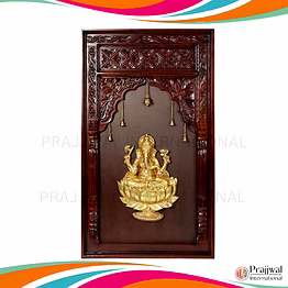 47" lord ganesha seated on lotus in brass | wooden wall hanging frame