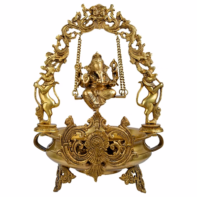 brass big ganesh ji on swing urli bowl