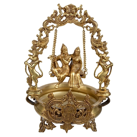 Brass Big Radha Krishna Swing Urli Bowl-12236588