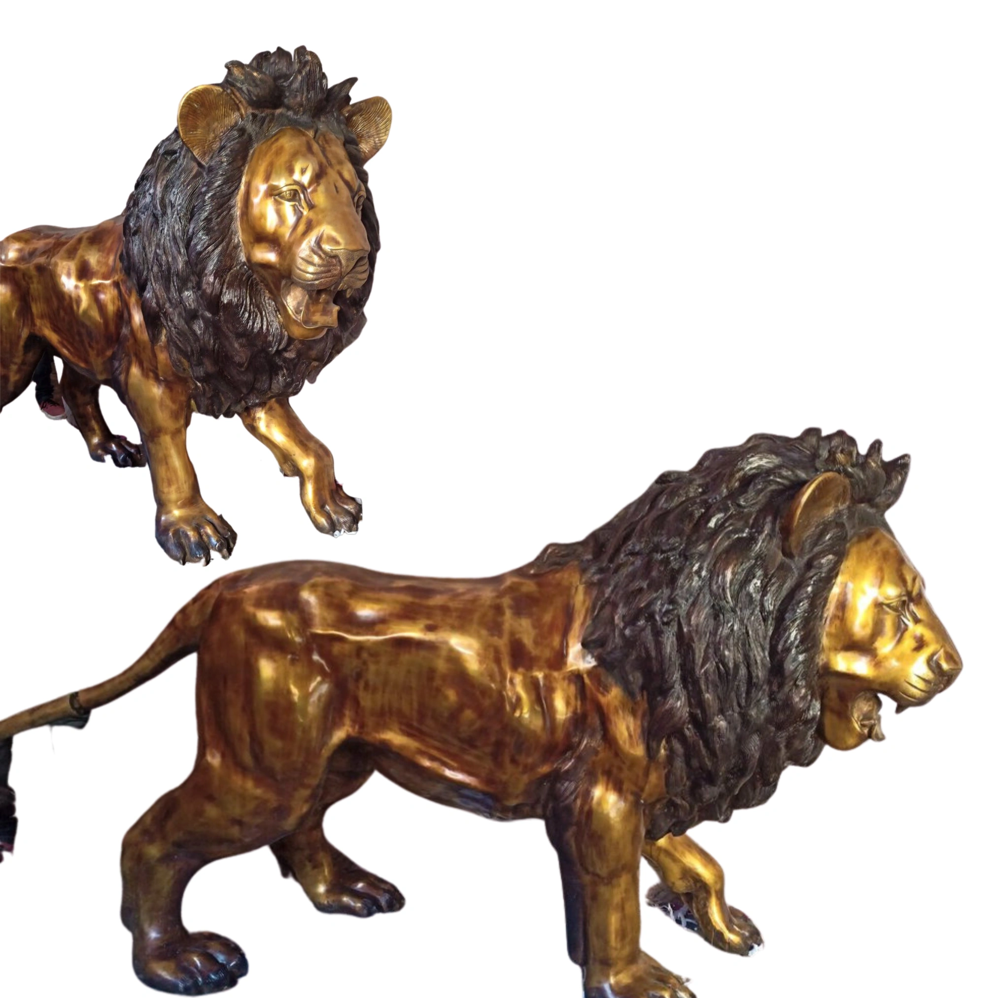 Majestic 108-inch Golden Brass Lion Statue-12311906