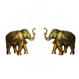 Brass Elephant Pair Sculpture - Regal Home Decor