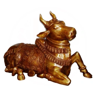 Brass Sculpture Sitting Nandi - Regal Home Decor