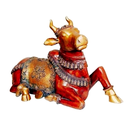 Brass Sculpture Sitting Nandi - Regal Home Decor-12311986