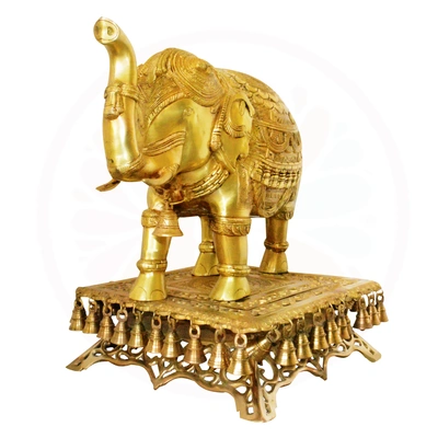 Brass Elephant on Stand Sculpture- Regal Home Decor