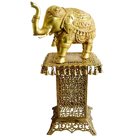 Brass Elephant on Stand Sculpture- Regal Home Decor-12311998