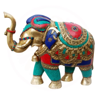 Brass Stone Elephant Sculpture- Regal Home Decor