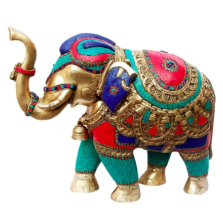 Brass  Stone Elephant  Sculpture- Regal Home Decor-12312038