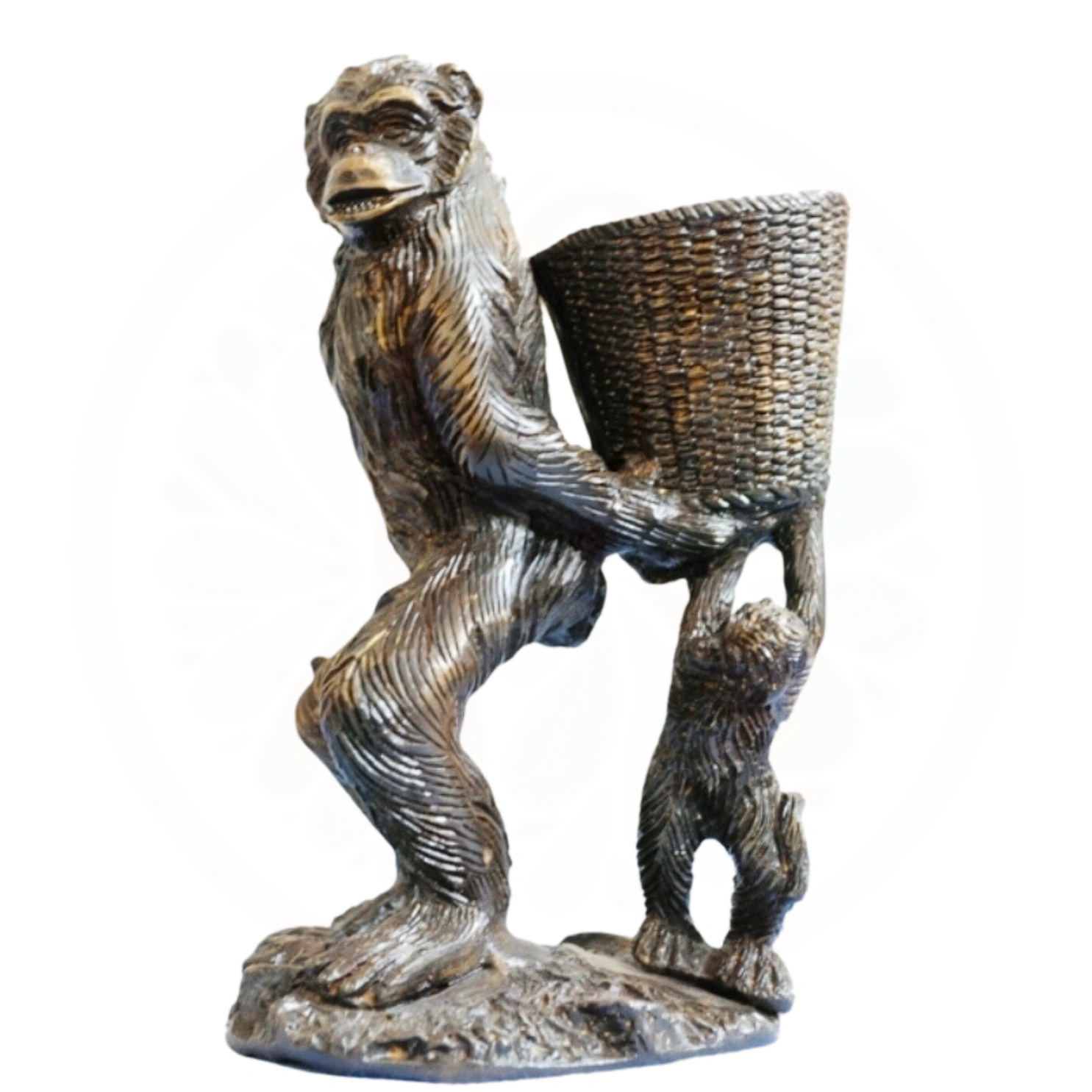 &quot;Brass Monkey with Basket Sculpture-12312080