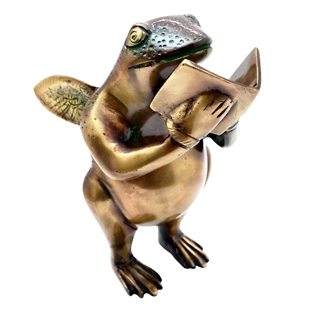 &quot;Brass Frog Reading Book Figurine&quot;-12312736