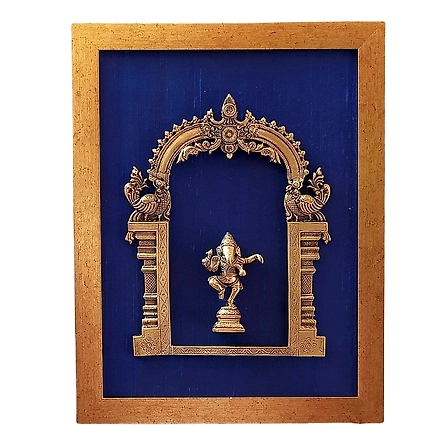 Brass Prabhavali Framed On Deep Blue Raw Silk With Lord Ganesha Frame – Height 45 Cm X Width 35 Cm PI-PF-05 PIF-2616-12186282