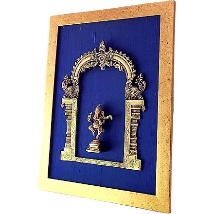 Brass Prabhavali Framed On Deep Blue Raw Silk With Lord Ganesha Frame – Height 45 Cm X Width 35 Cm PI-PF-05 PIF-2616-2
