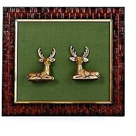 9&quot; Wooden Framed Pair Of Cute Deers In Brass | Wall Hanging PIF-2627-12216048