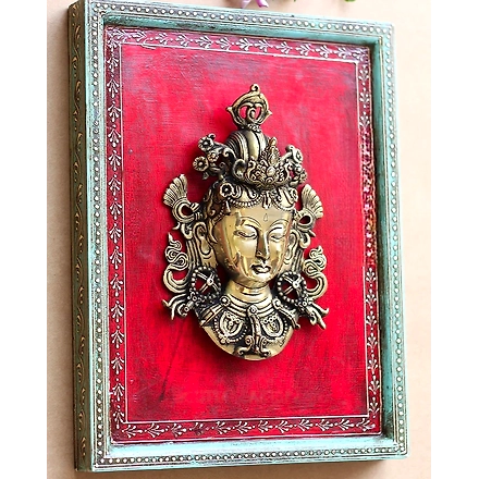 BRASS TARA WALL MASK WOODEN FRAME PIF-2630-2