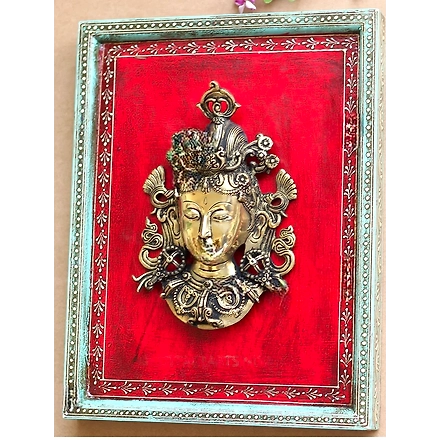 BRASS TARA WALL MASK WOODEN FRAME PIF-2630-1