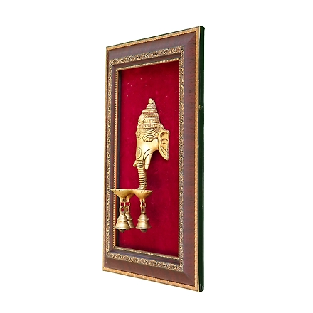 Ganesh Divi Wall Hanging Frame Brass &amp; Wooden For Handicraft Art PIF-2657-1