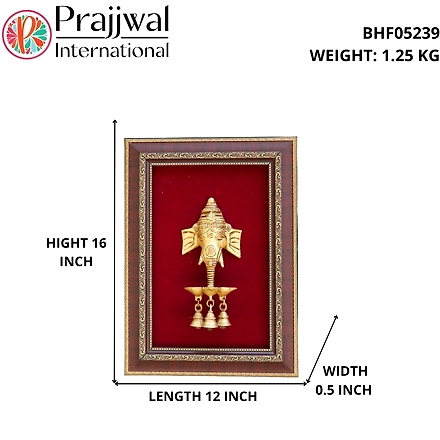 Ganesh Divi Wall Hanging Frame Brass &amp; Wooden For Handicraft Art PIF-2657-2
