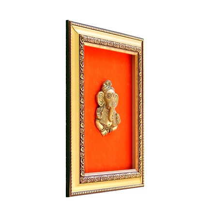 Ganesh Wall Hanging In Frame Brass &amp; Wooden For Handicraft Art PIF-2662-1