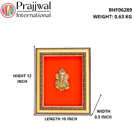 Ganesh Wall Hanging In Frame Brass &amp; Wooden For Handicraft Art PIF-2662-3