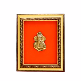 ganesh wall hanging in frame brass & wooden for handicraft art pif-2662