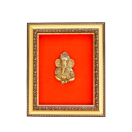 Ganesh Wall Hanging In Frame Brass &amp; Wooden For Handicraft Art PIF-2662-12225658