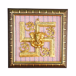 svastik om ganesha frame brass & resin for handicraft art pif-2688