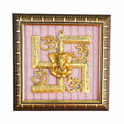 svastik om ganesha frame brass & resin for handicraft art pif-2688