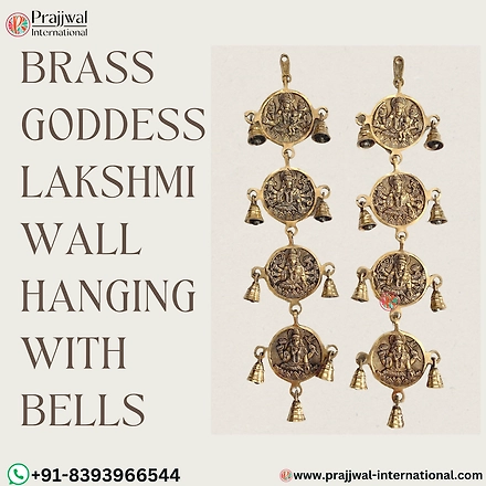 Brass Goddess Lakshmi Wall Hanging with Bells-12648607