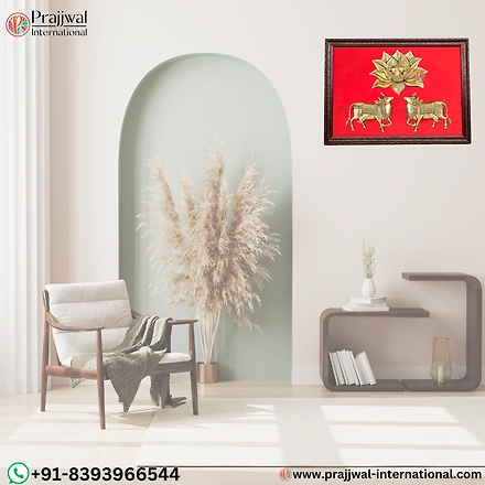 Kamadhenu Cow with Lotus | Brass Wall Hanging Frame-12659073