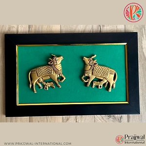 Brass Cow & Calf Wall Hanging Frame