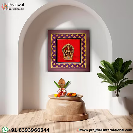 Brass Blessing Goddess Lakshmi Wooden Wall Hanging Frame-12695877
